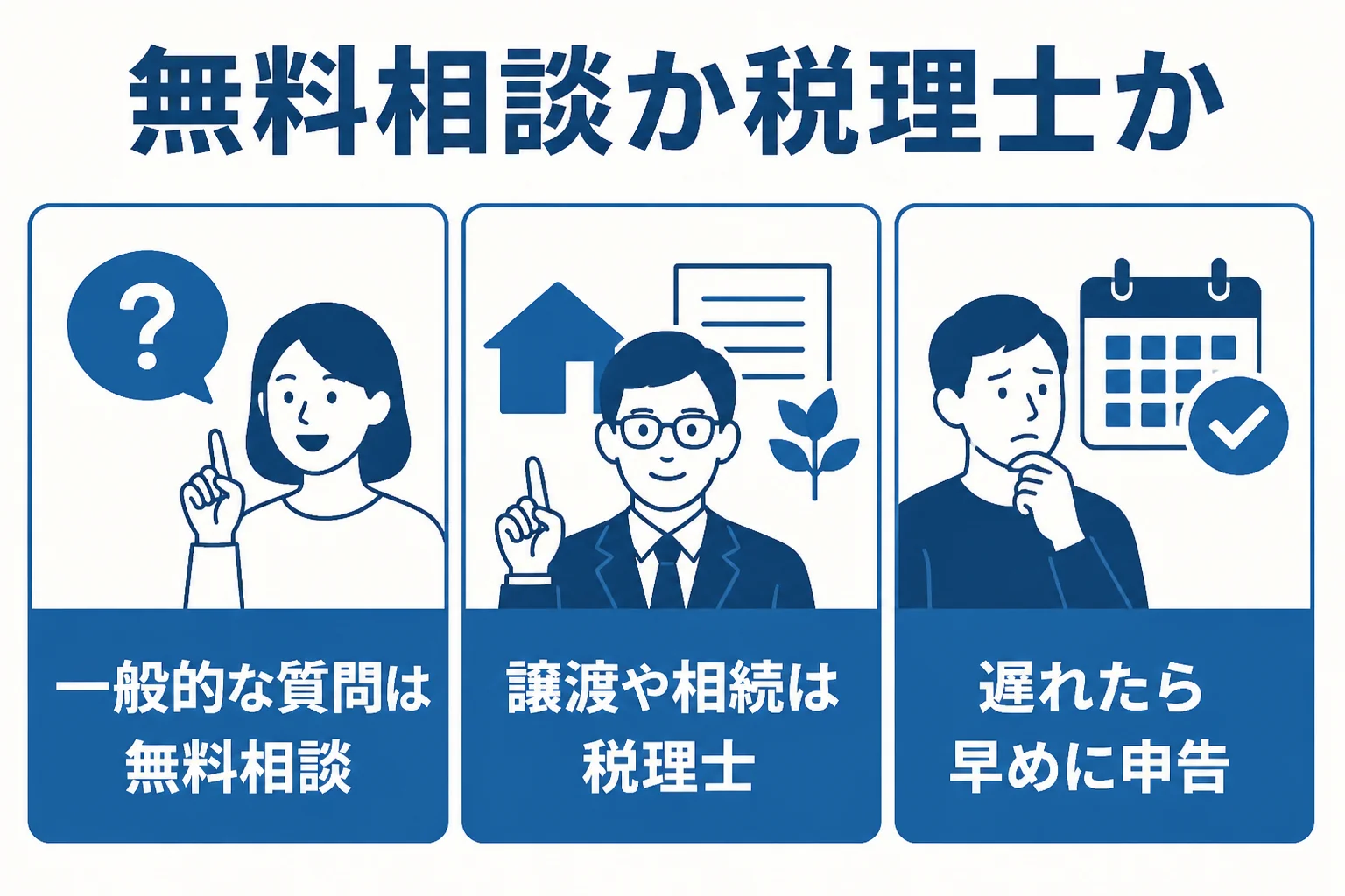 福岡市南区の世帯が無料相談と税理士を使い分ける目安を示した図解