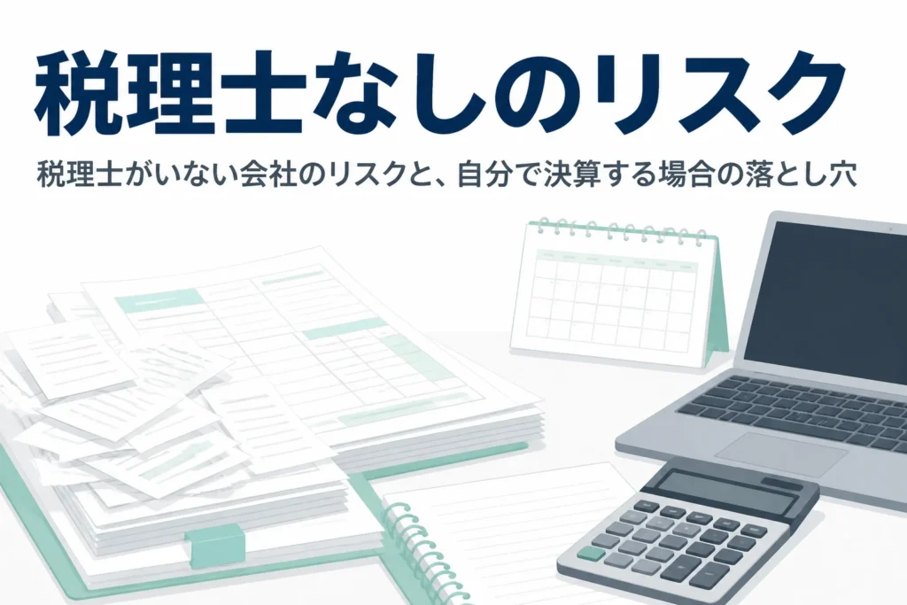 税理士がいない会社のリスクと、自分で決算する時につまずきやすい点を解説する記事のアイキャッチ