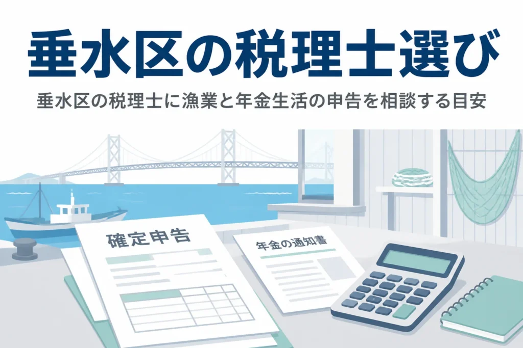 垂水区で漁業を営む家や年金で暮らす家の確定申告と税理士選びを解説する記事のアイキャッチ