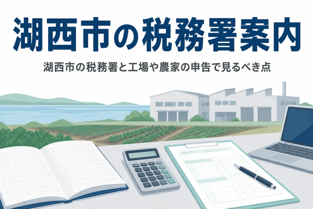 湖西市の税務署と、自動車部品の工場や農家の申告を解説する記事のアイキャッチ