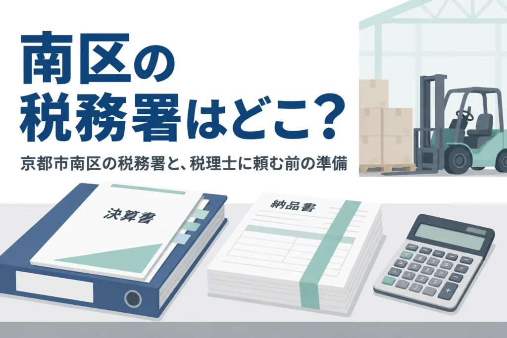 京都市南区の税務署と、工場・倉庫の多い南部の事業者が税理士に相談する前の準備を解説する記事のアイキャッチ