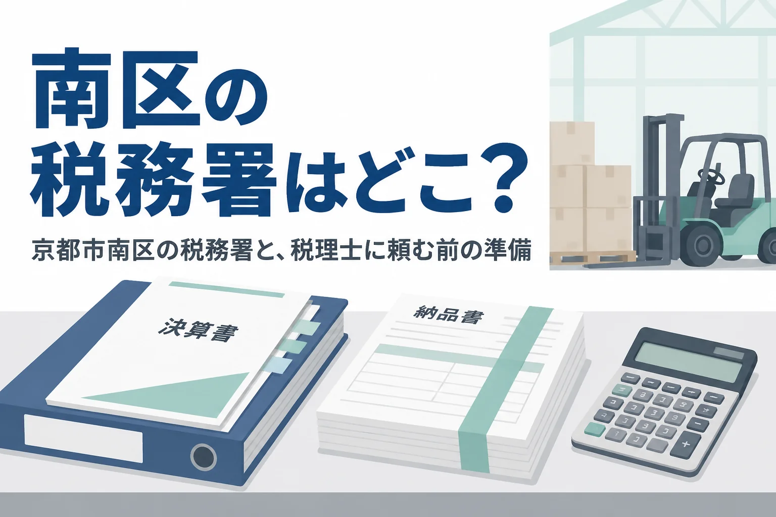 京都市南区の税務署と、工場・倉庫の多い南部の事業者が税理士に相談する前の準備を解説する記事のアイキャッチ