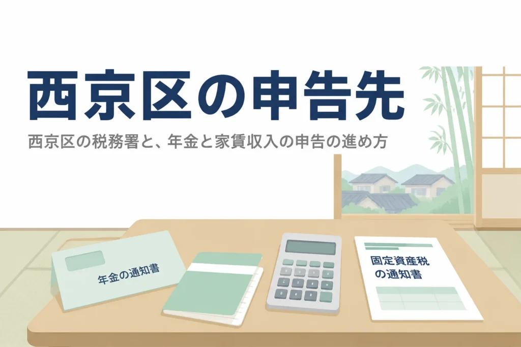 京都市西京区で年金と不動産収入を申告する人向けに、申告先の税務署と相談先を解説する記事のアイキャッチ