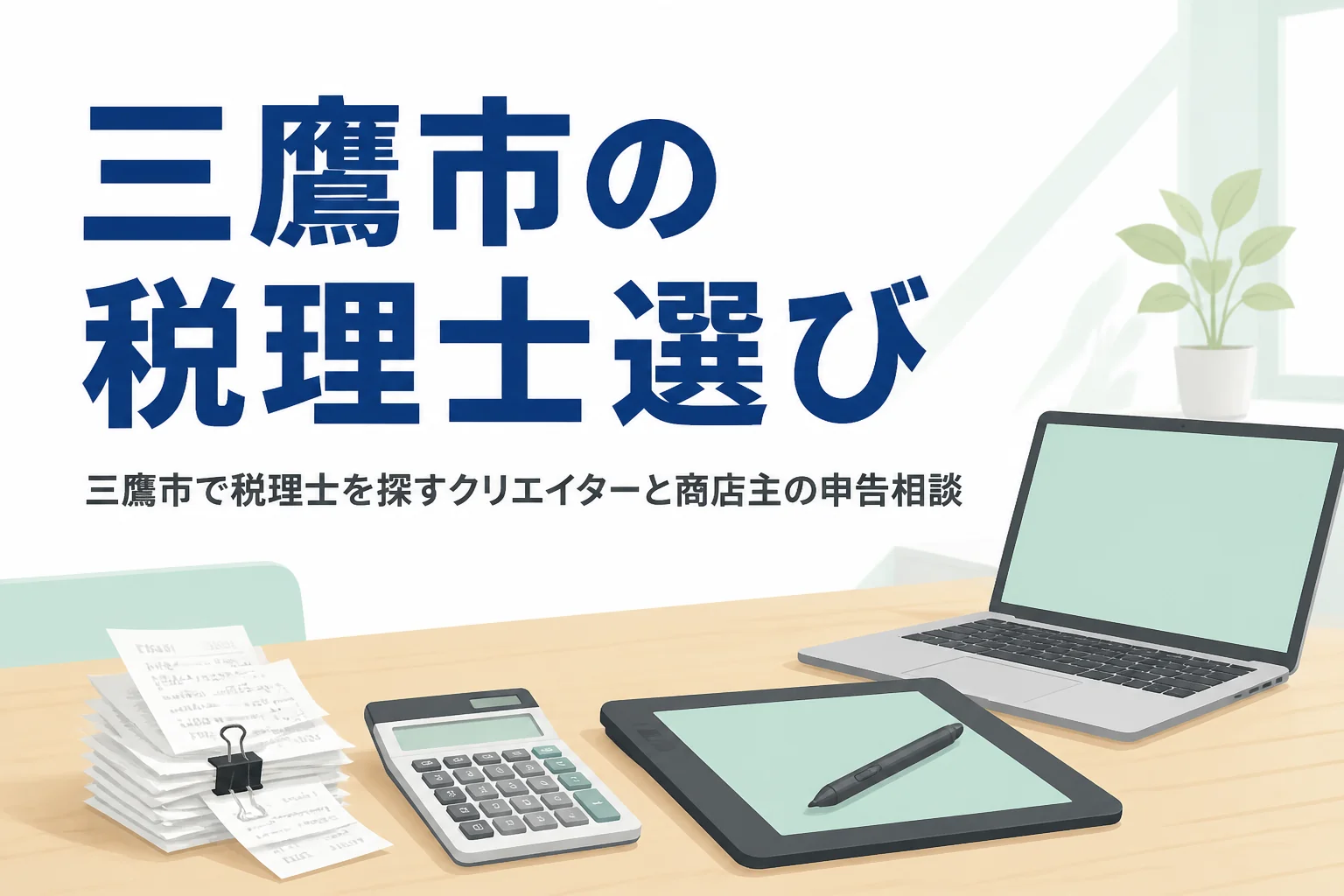 三鷹市で税理士を探す在宅のクリエイターと地元商店の店主に向けた記事のアイキャッチ