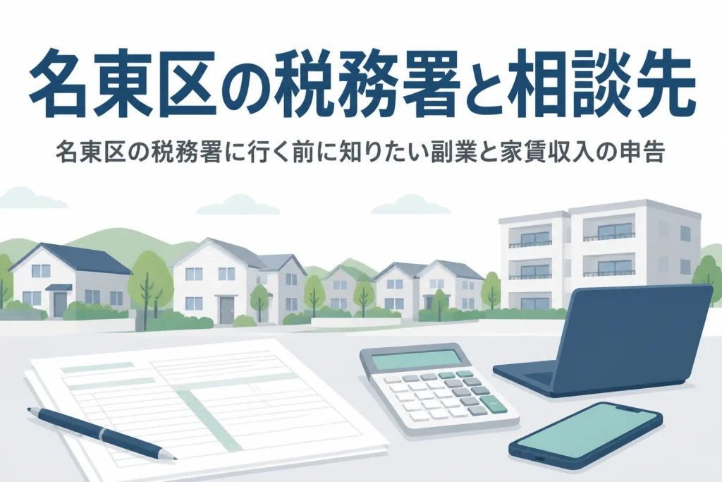 名東区の税務署と副業・家賃収入の申告の相談先を解説する記事のアイキャッチ