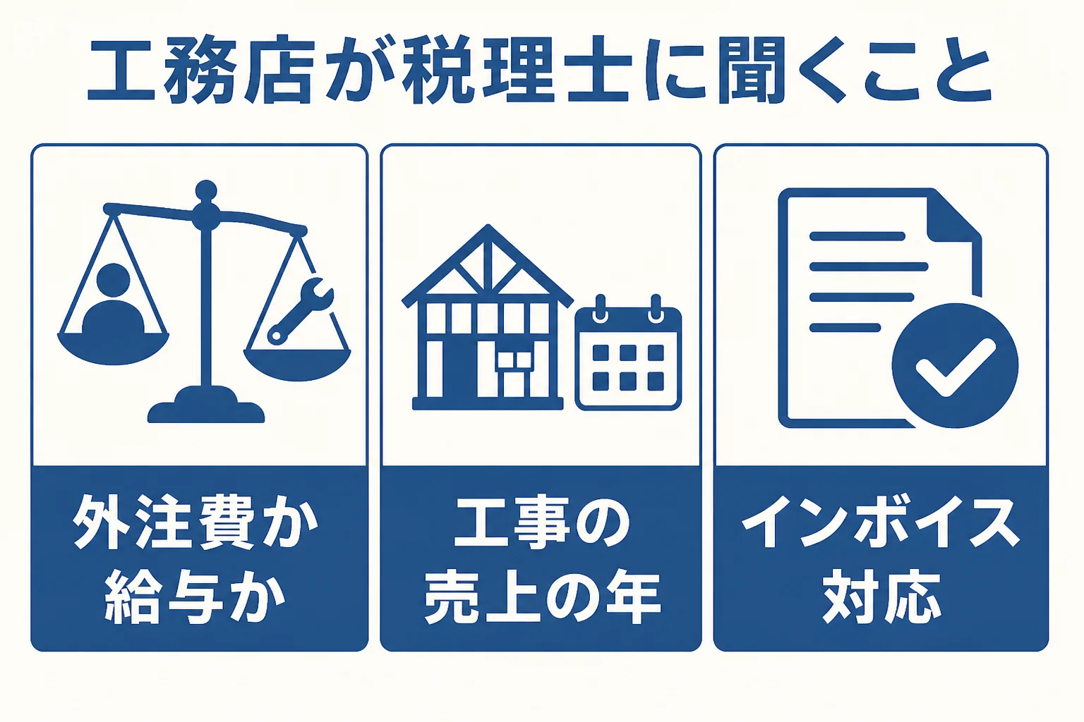 工務店が税理士に相談しやすい3つの論点を示した図解