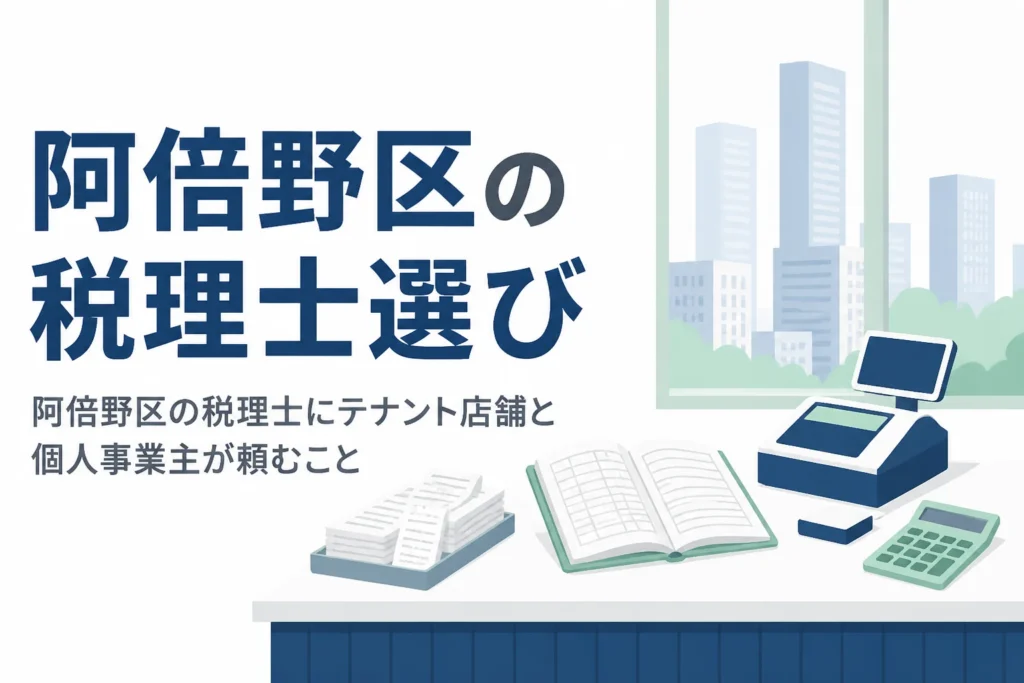 阿倍野区で税理士を探すテナント店舗や住宅街の個人事業主向けに、相談先と頼みたいことを解説する記事のアイキャッチ