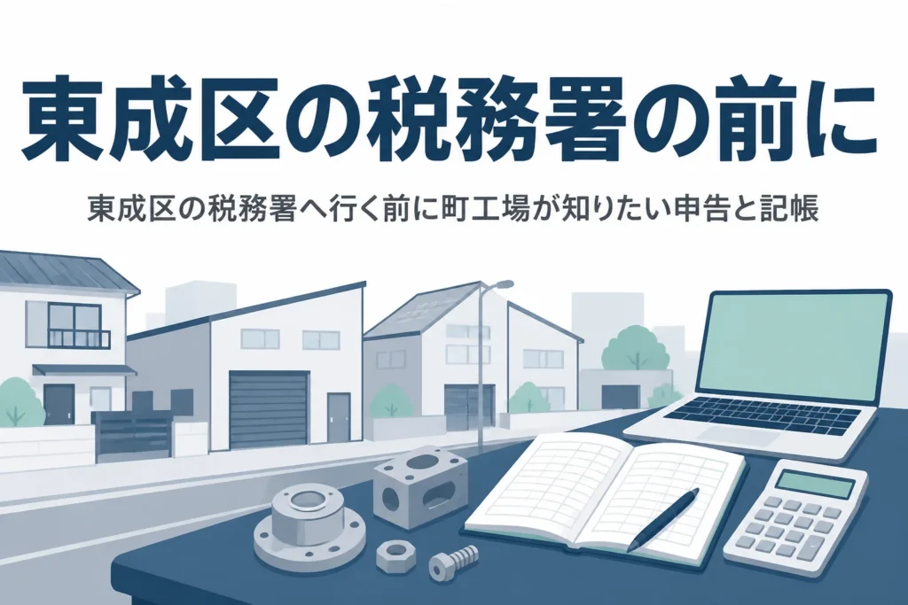 東成区の税務署に行く前に、町工場が知っておきたい申告と記帳を解説する記事のアイキャッチ