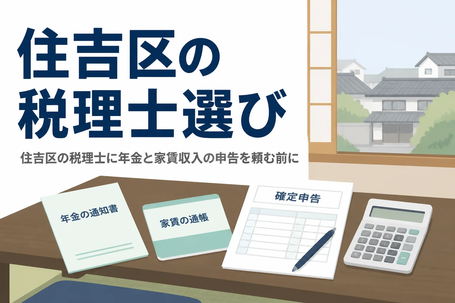 大阪市住吉区で年金と貸家の家賃収入がある人向けに、確定申告の要否と税理士の頼み方を解説する記事のアイキャッチ