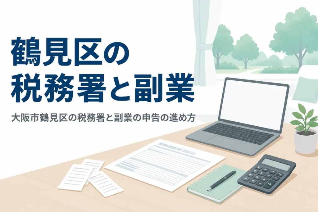 大阪市鶴見区の税務署と副業の確定申告の準備、税理士に頼む場面を解説する記事のアイキャッチ