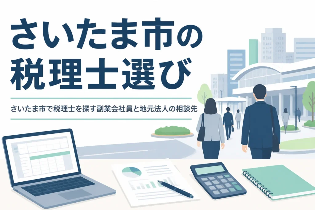さいたま市の副業会社員と地元法人の税理士の選び方を解説する記事のアイキャッチ