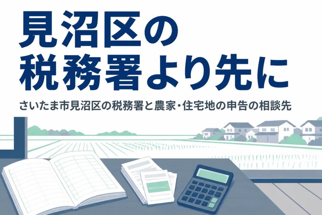 さいたま市見沼区の税務署と、見沼田んぼ周辺の農家や住宅地の申告の相談先を解説する記事のアイキャッチ