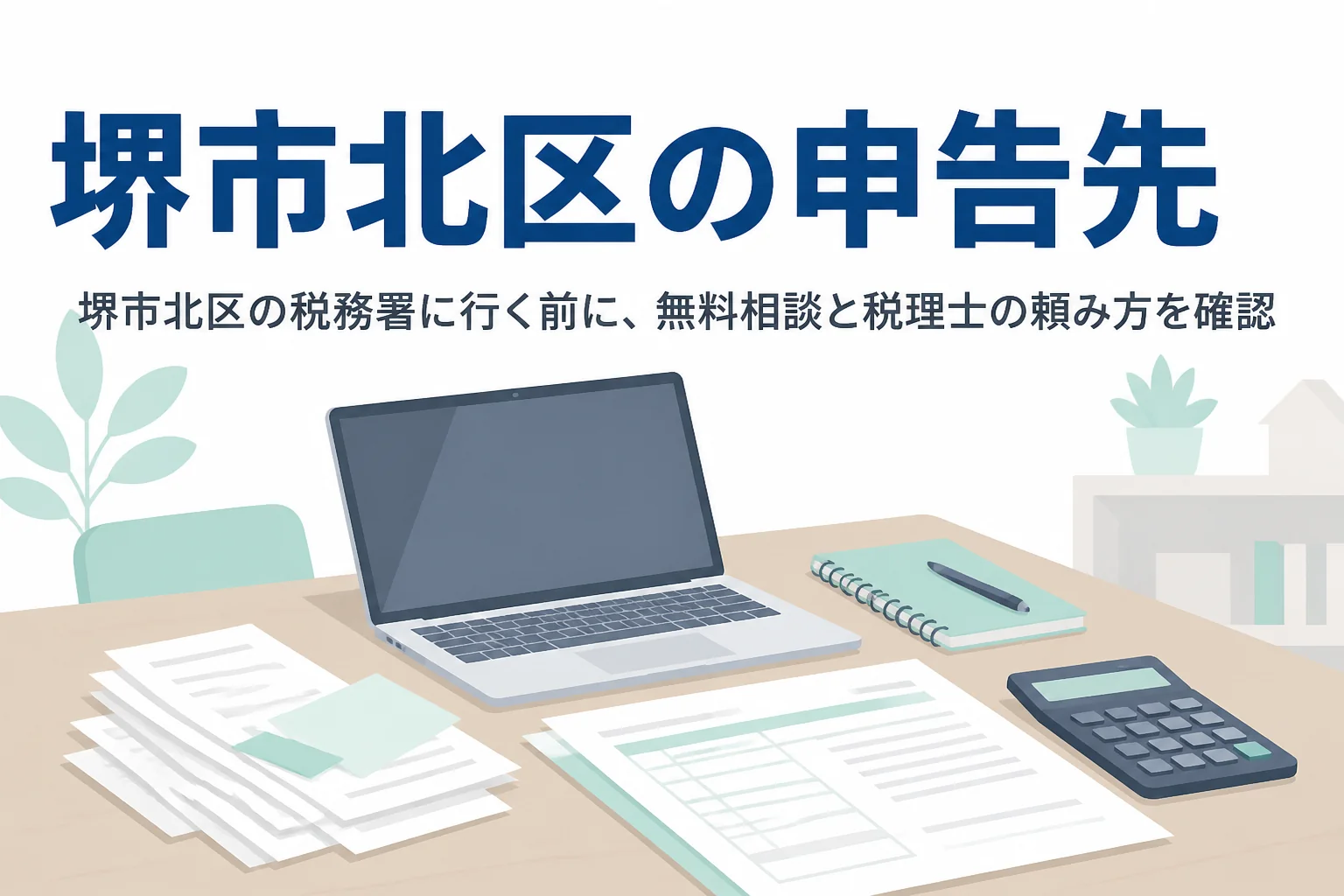 堺市北区の人が申告する税務署と無料相談、税理士への頼み方を解説する記事のアイキャッチ