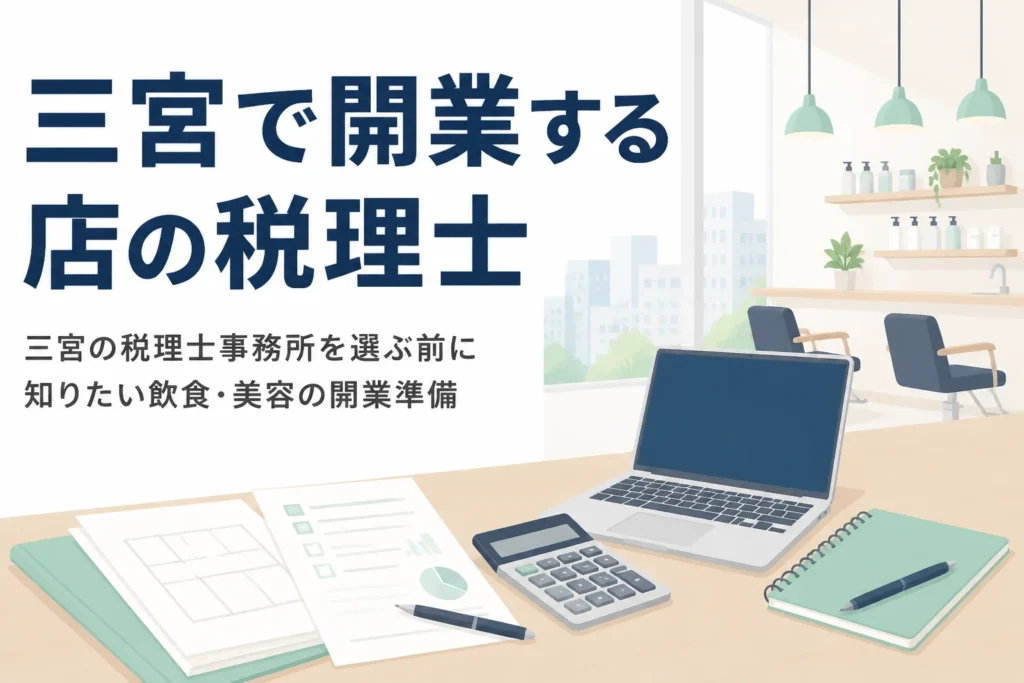 三宮で飲食店や美容サロンを開業する人に向けて、税理士事務所の選び方を解説する記事のアイキャッチ
