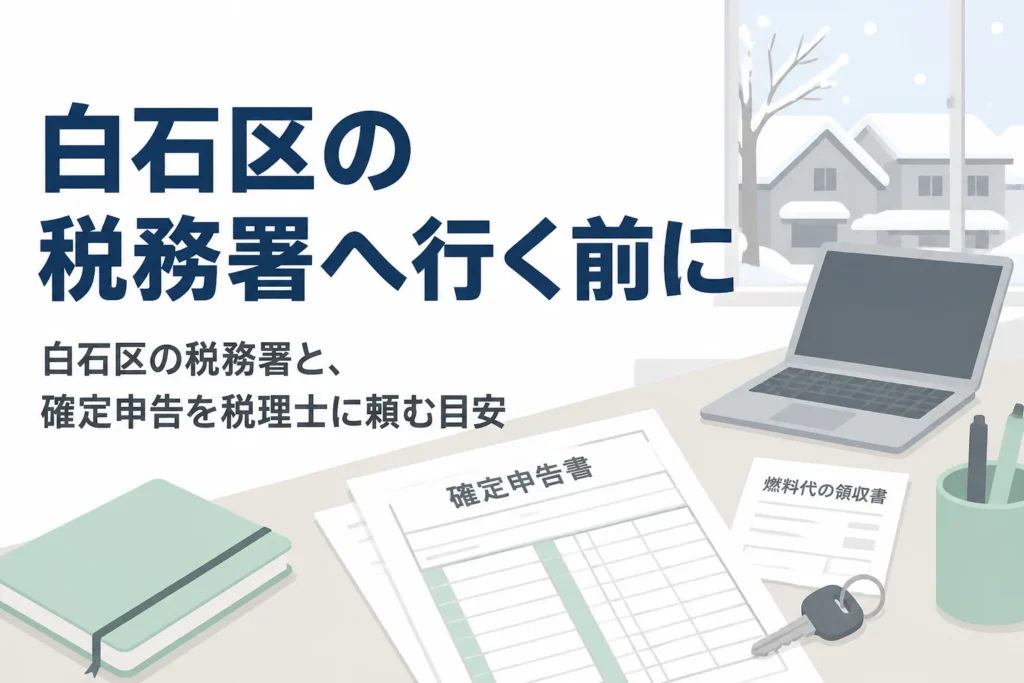 札幌市白石区の税務署と、運送業や住宅街の自営業が確定申告を税理士に頼む目安を解説する記事のアイキャッチ