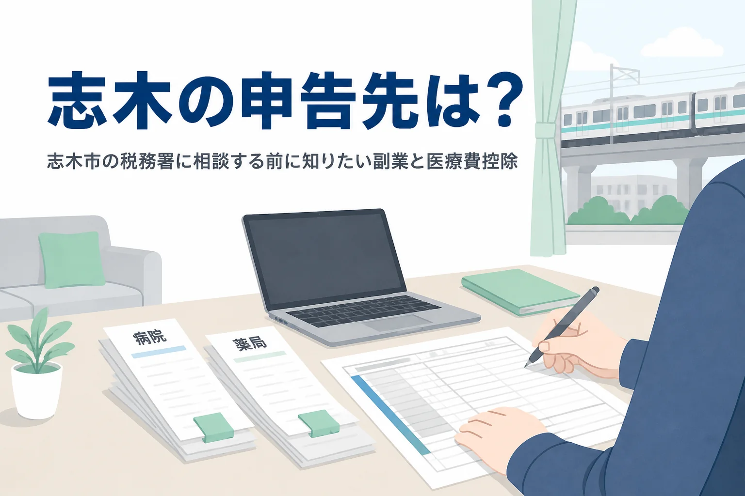 志木市の税務署と会社員世帯の副業・医療費控除を解説する記事のアイキャッチ