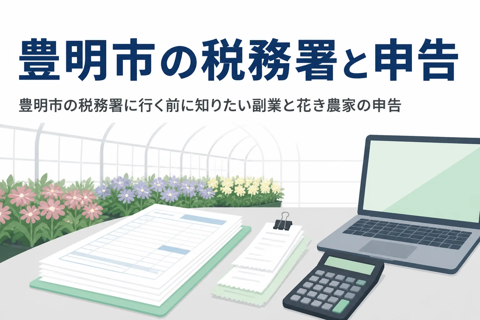 豊明市を受け持つ税務署と、副業や花き農家の確定申告を解説する記事のアイキャッチ