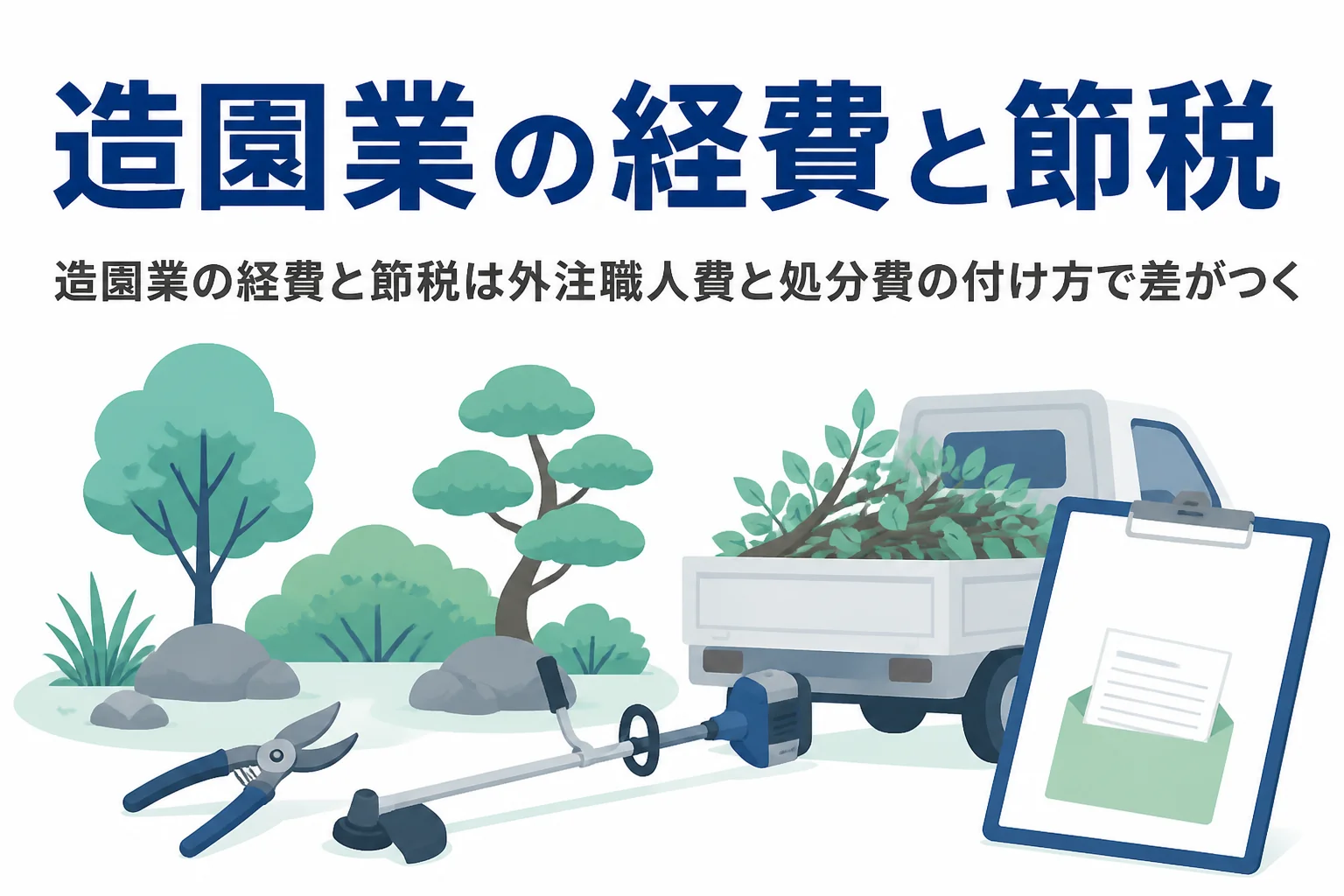 造園業の経費のうち外注職人費と剪定ごみの処分費の計上を解説する記事のアイキャッチ