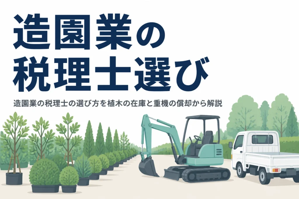 造園業の税理士の選び方を植木の在庫と重機の償却から解説する記事のアイキャッチ